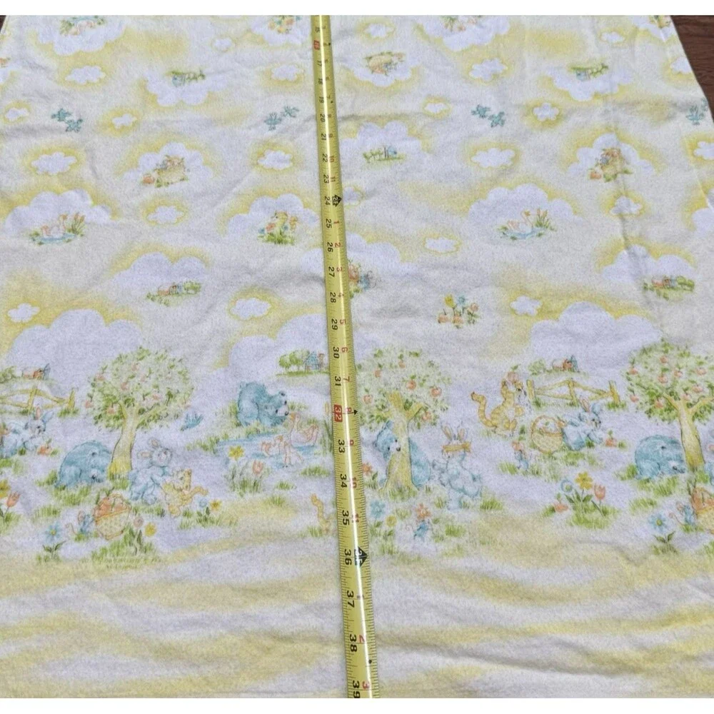 Vtg Dundee Baby Receiving Blanket Pastel Yellow Forest Animals Gender Neutral